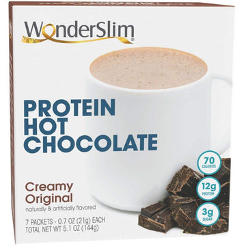 WonderSlim Protein Hot Cocoa - Creamy Original, 70 Calories, 12g Protein, 3g Sugar, 7 Count Pack