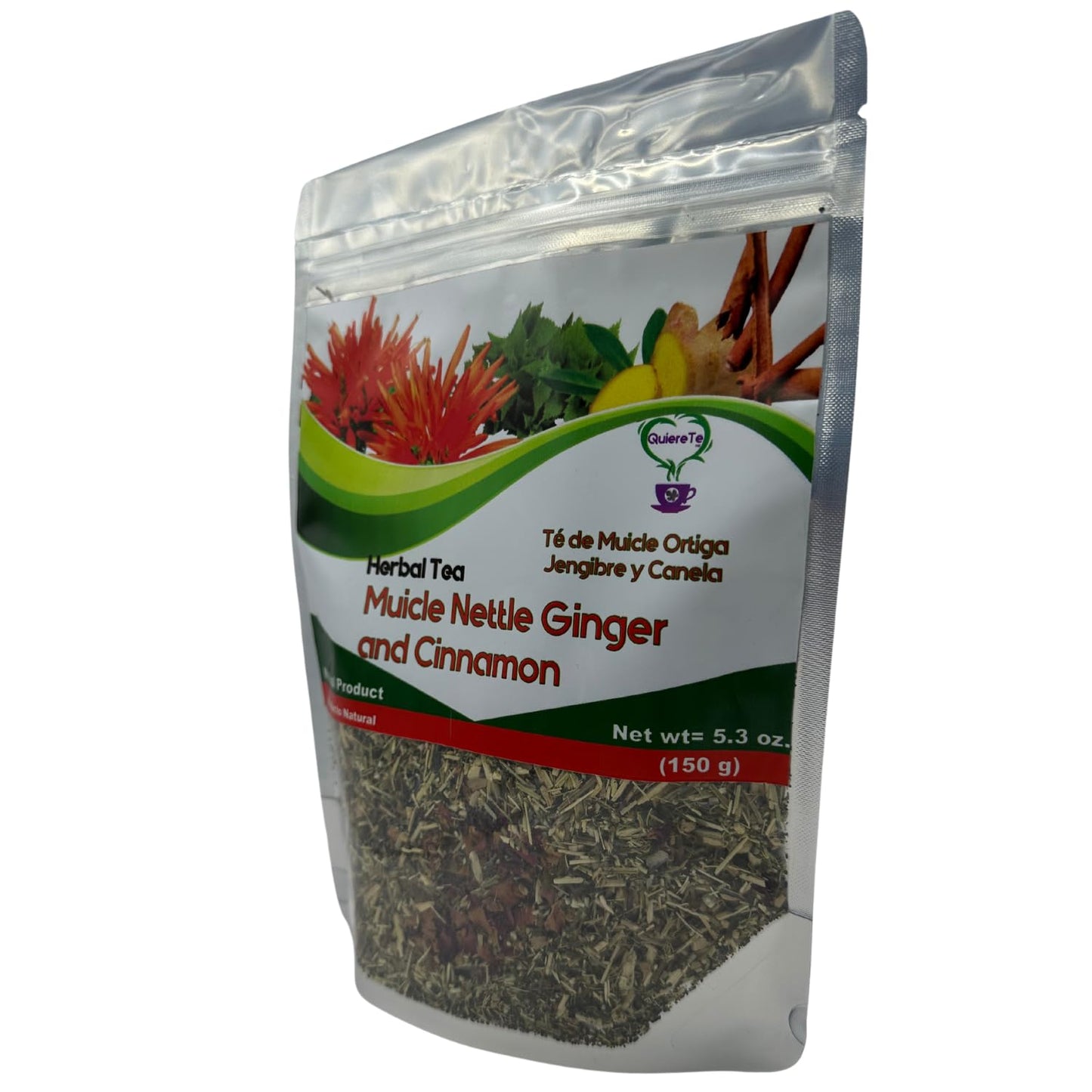 Muicle Nettle Ground Ginger Tea, Herbal Mix, Muicle Leaves, Muicle Tea, Quiere Te, 5.3 Oz (150 Grams), 1 Pack,Resealable Bag, Lo