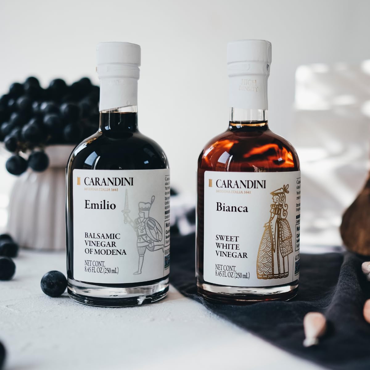 Carandini Emilio Silver Balsamic Vinegar Of Modena Pgi & Bianca Sweet White Vinegar Combo Set, Premium Italian Vinegars | Made I