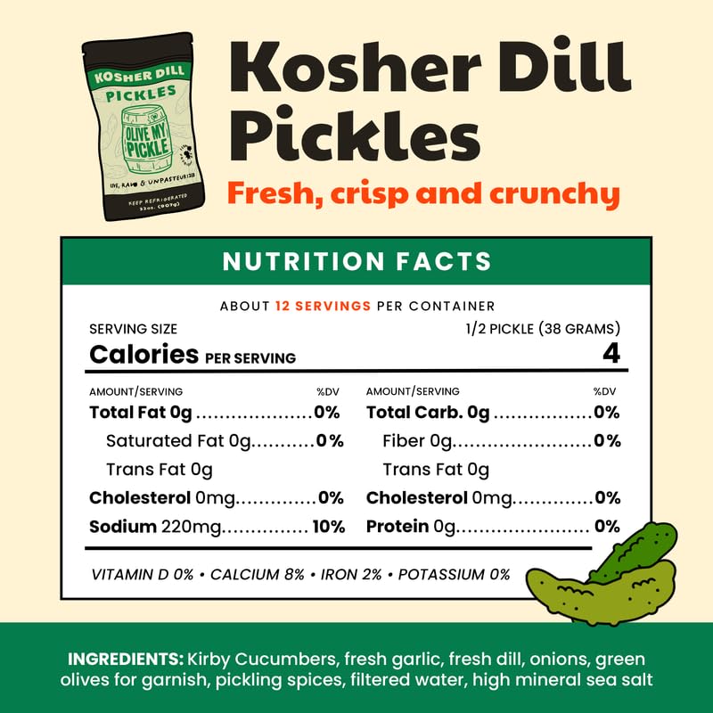 Olive My Pickle Fermented Dill Pickles - 96 Ounces | 3 Pack Bundle Of Probiotic Pickles Kosher Dill And Brine With Digestive Enz
