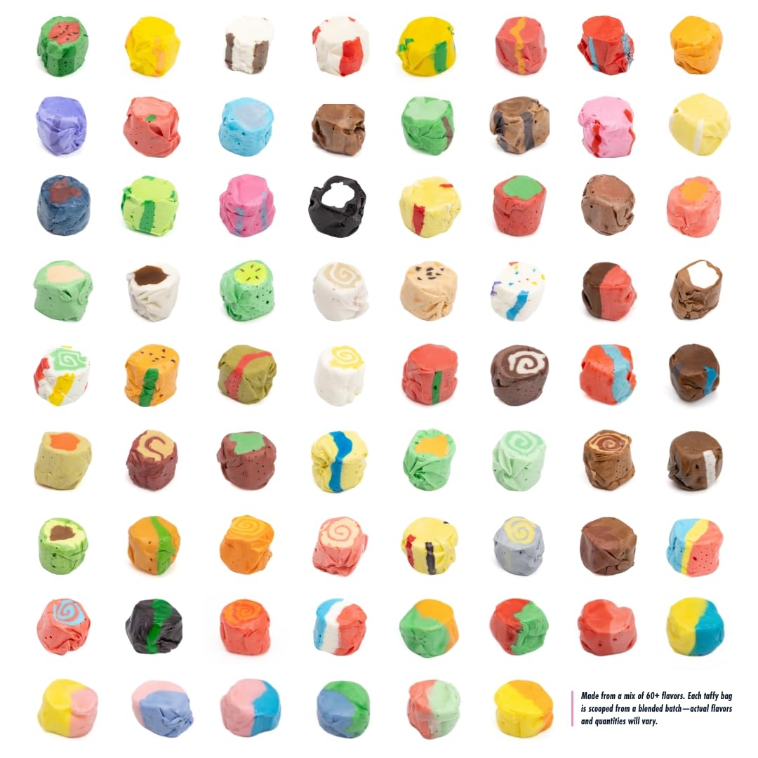 Taffy Shop, The Whole Chewbang, Assortment Of 60+ Flavors -Salt Water Taffy– Gourmet Soft Chewy Candy, Bulk Sweet Snack, Fresh Gift & Gluten-Free, 140 Individually Wrapped Pieces (32Oz)