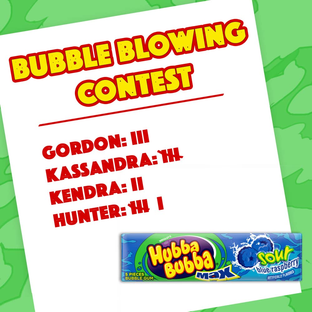 Hubba Bubba Sour Blue Raspberry Chewing Gum - Bulk Pack of 18 (5 Pieces Each)