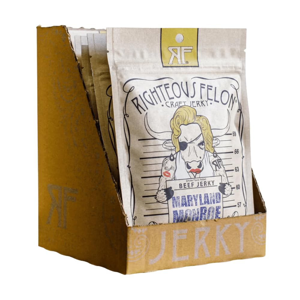 Righteous Felon Beef Jerky - Maryland Monroe Flavor - All-Natural Jerky - Locally Sourced & Dried Beef Jerky - Low-Sugar, High-P