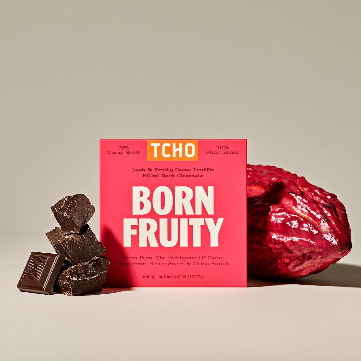 Tcho Born Fruity 72% Dark Chocolate Bars (10 Pack) | Single Origin, Plant Based, Organic & Fair Trade, | Non Gmo, Non-Dairy, Veg