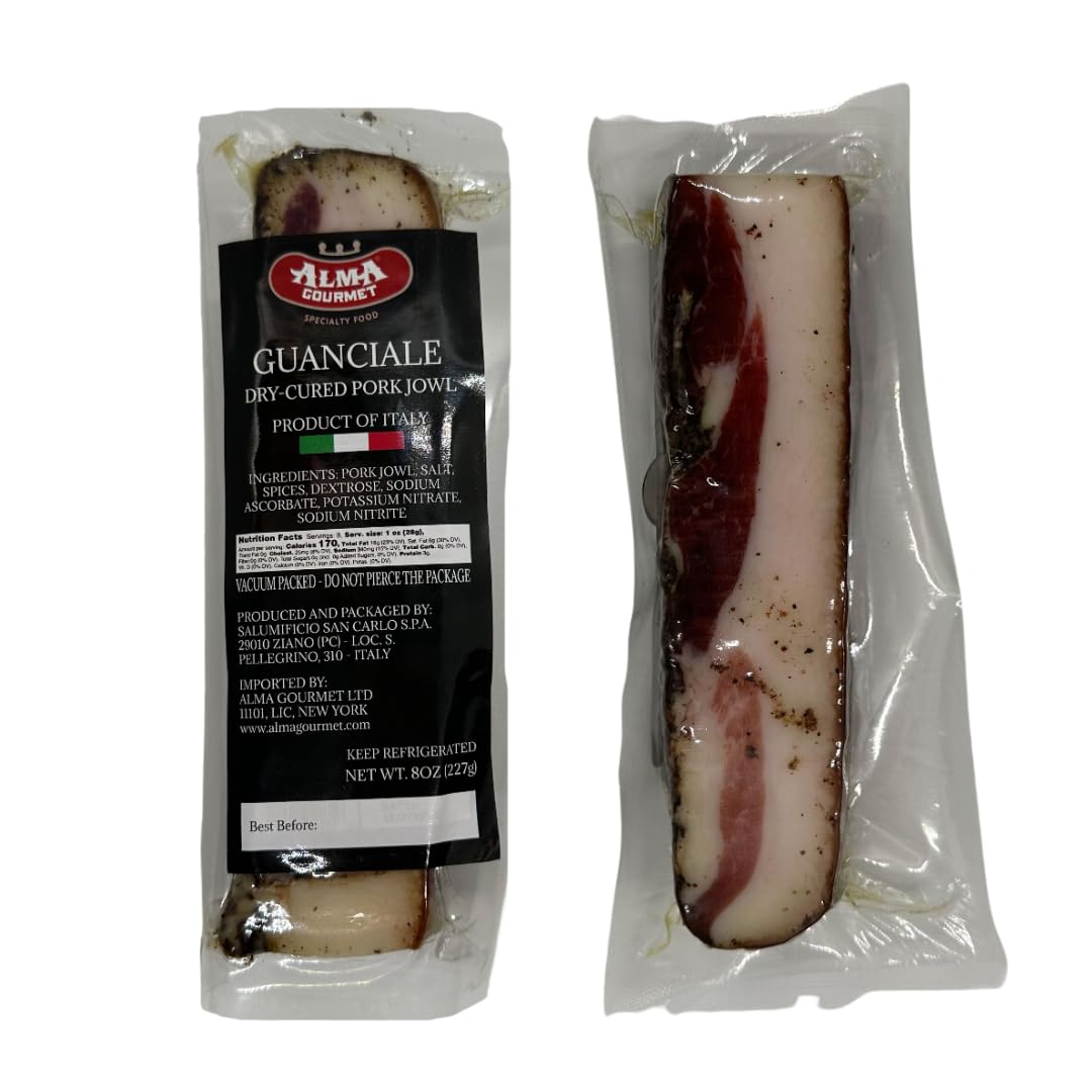 Alma Gourmet Guanciale From Italy - Italian Dry-Supports Wellnessd Pork Jowl Imported - 8Oz (230G) (Pack Of 3)