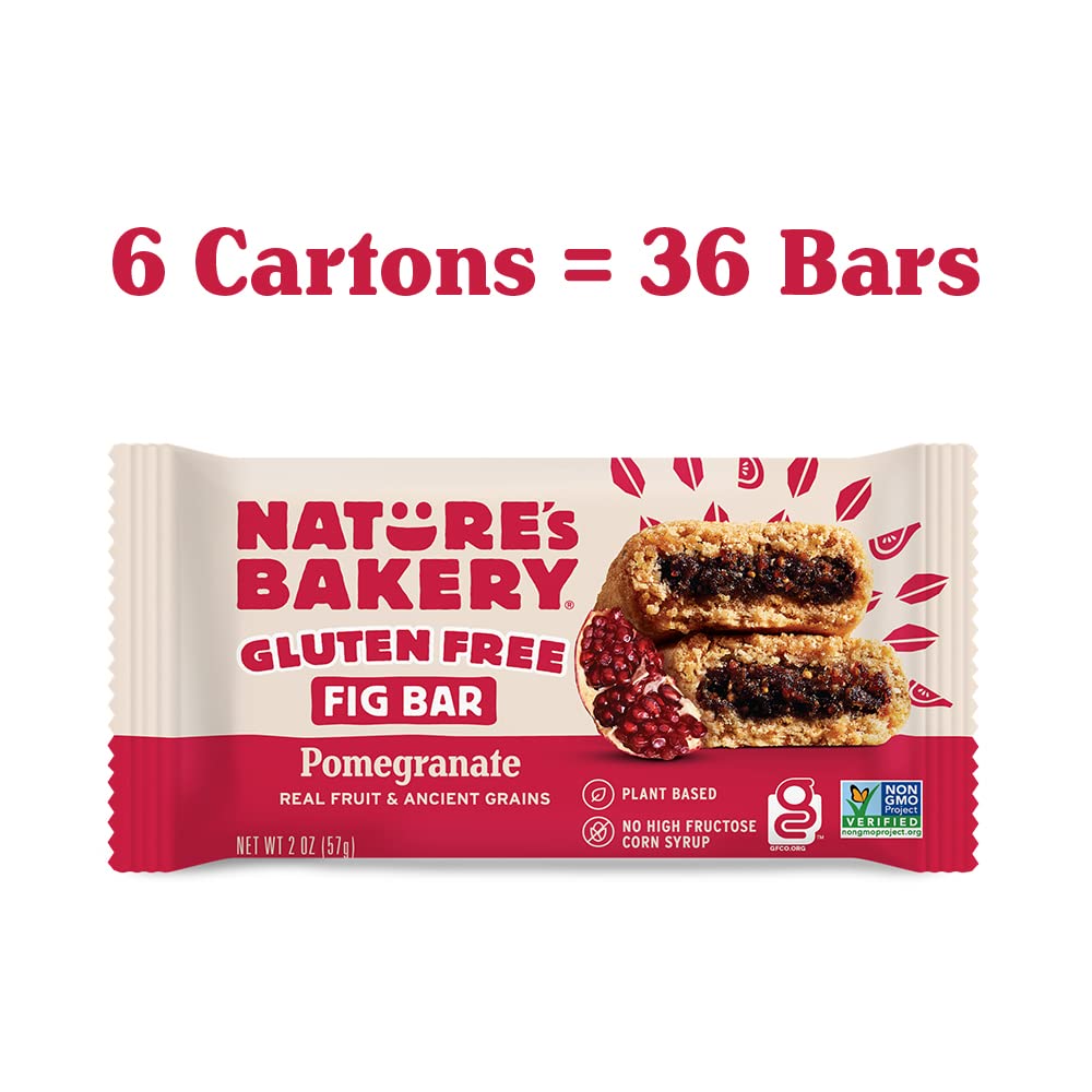 Natures Bakery Gluten Free Fig Bars, Pomegranate, Real Fruit, Vegan, Non-Gmo, Snack Bar, 6 Boxes With 6 Twin Packs (36 Twin Pack