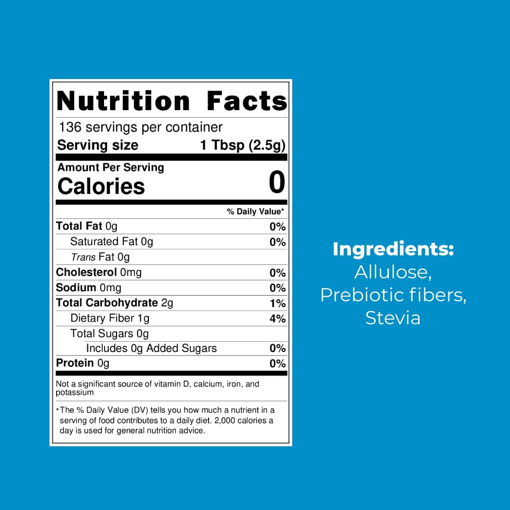 Alusweet Allulose Sweetener Zero Calorie - 12 Oz - 1:1 Sugar Substitute, Keto-Friendly, Gluten-Free, Non-Glycemic, Plant-Based S