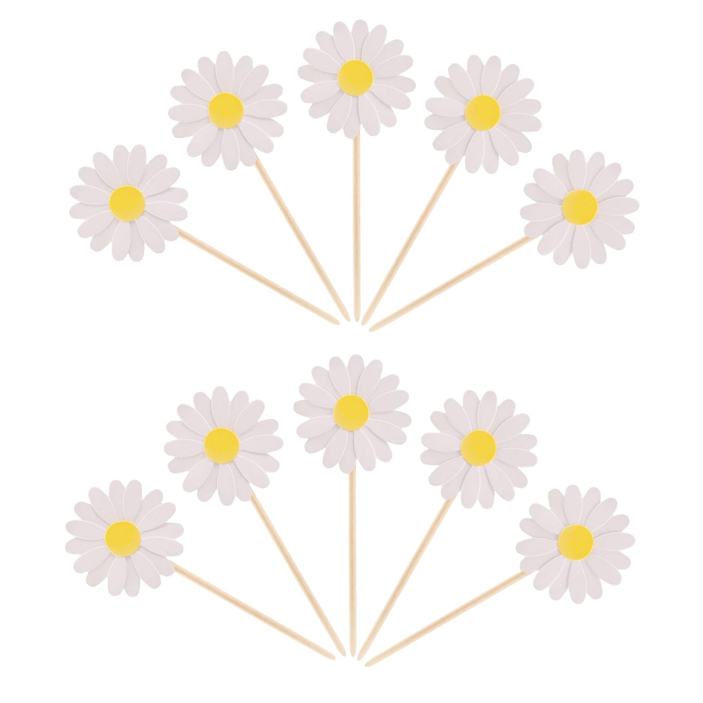 Ephlyn Daisy Cupcake Toppers - 24 Pcs Flower Cake Decorations, 1.7x4.7, White, Paper, Model EPH-2022-145-W