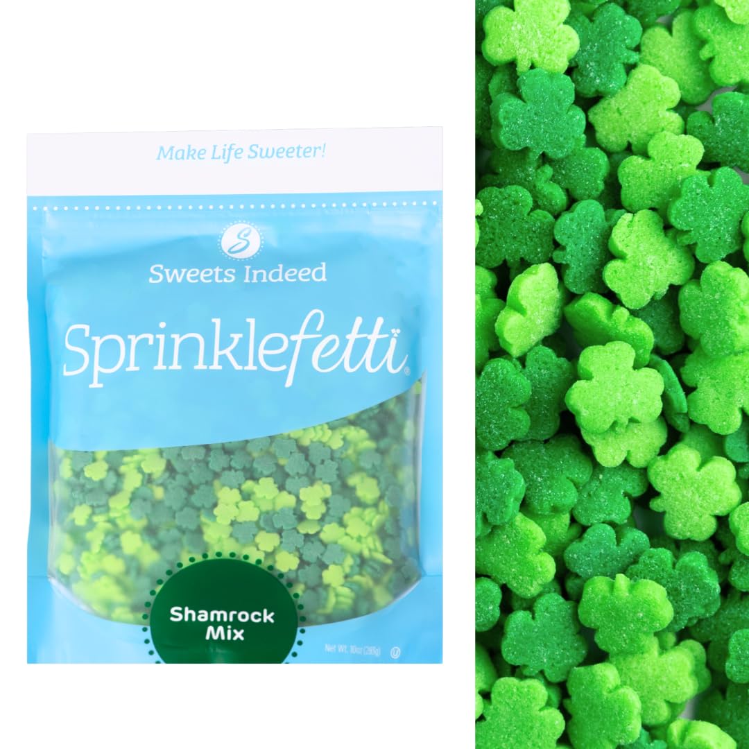 Sweets Indeed, Shamrock Sprinkles, Bulk, 10 ounce, St. Patricks Day, Clover, Edible Sprinkle Mix, Perfect for Cake Decorations, 