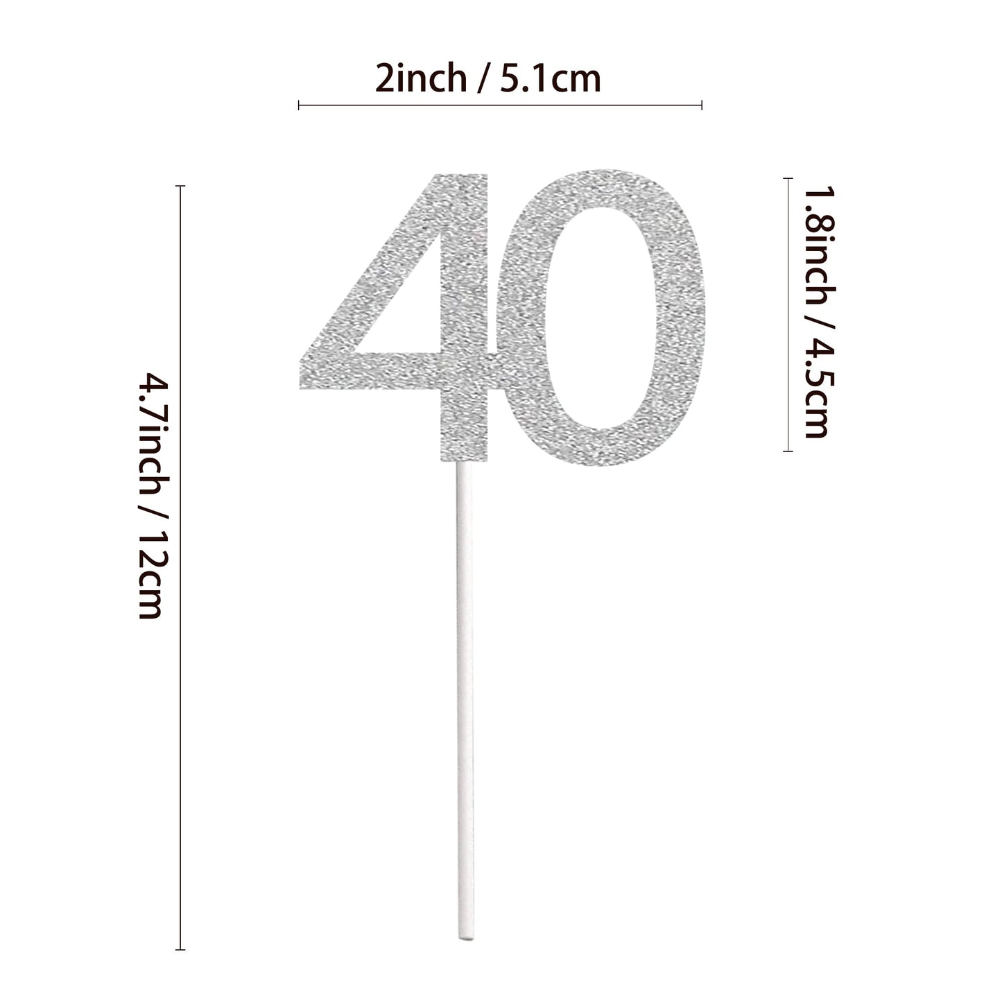 Sumerk 24Pcs 40 Cupcake Toppers Silver Glitter 40Th Birthday Cupcake Picks Anniversary Party Decorations