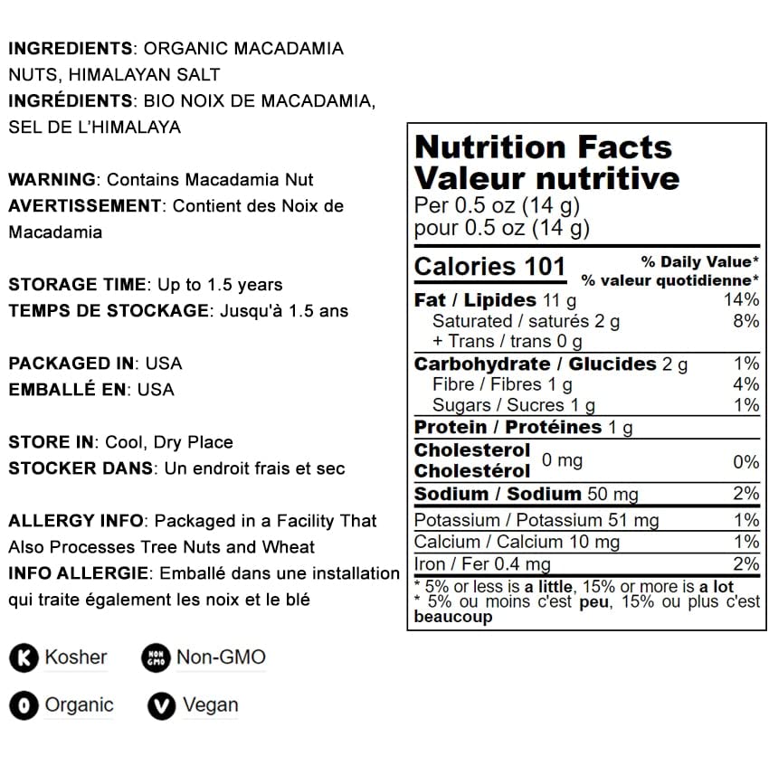Food To Live Organic Dry Roasted Whole Macadamia Nuts With Himalayan Salt, 8 Ounces - Delicious And Nutritious Snack Made From P