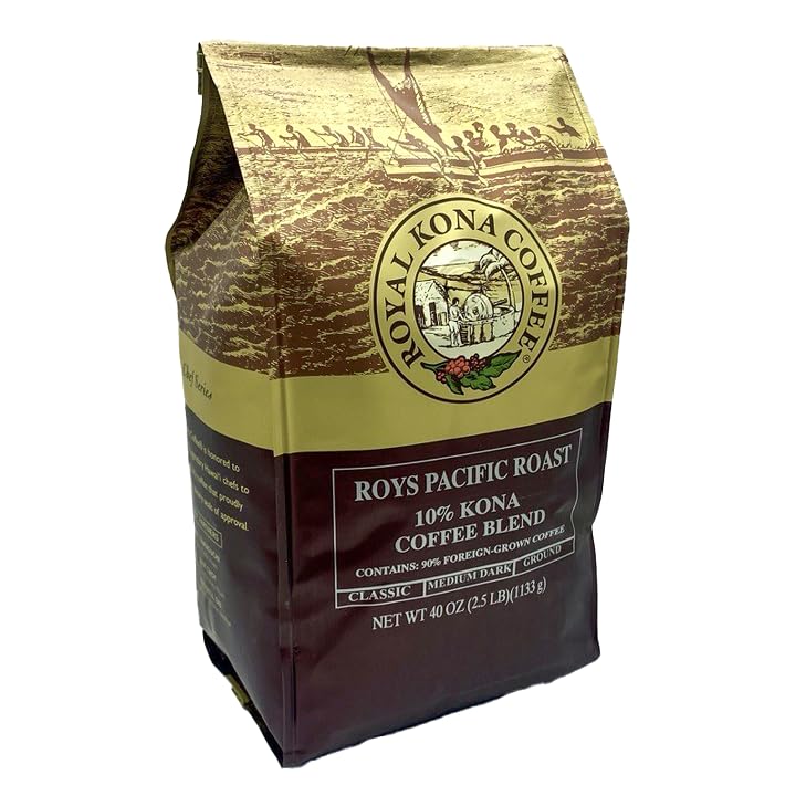 ROYAL KONA COFFEE - Medium Dark Roast Ground Coffee, Roy's Pacific Roast Flavor, 40 Ounce