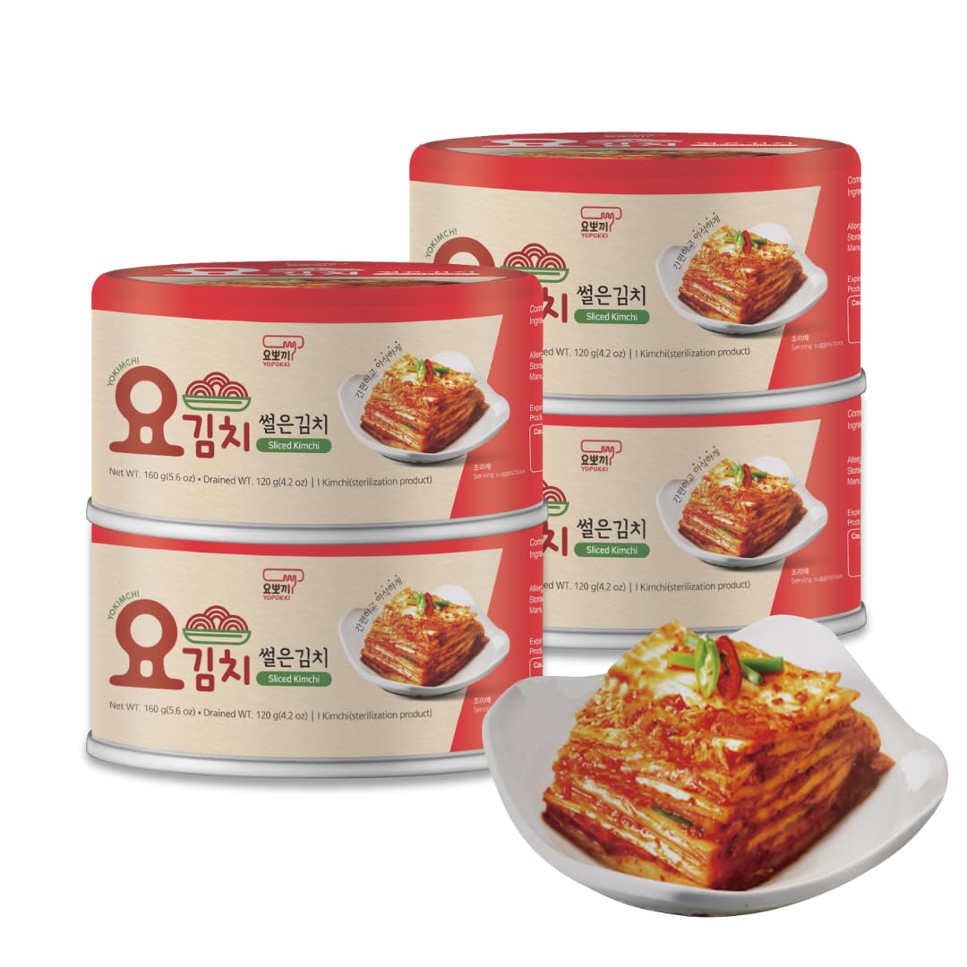 Yopokki Korean Canned Regular Kimchi, Napa Cabbage, 4EA (22.56 oz), Original Taste