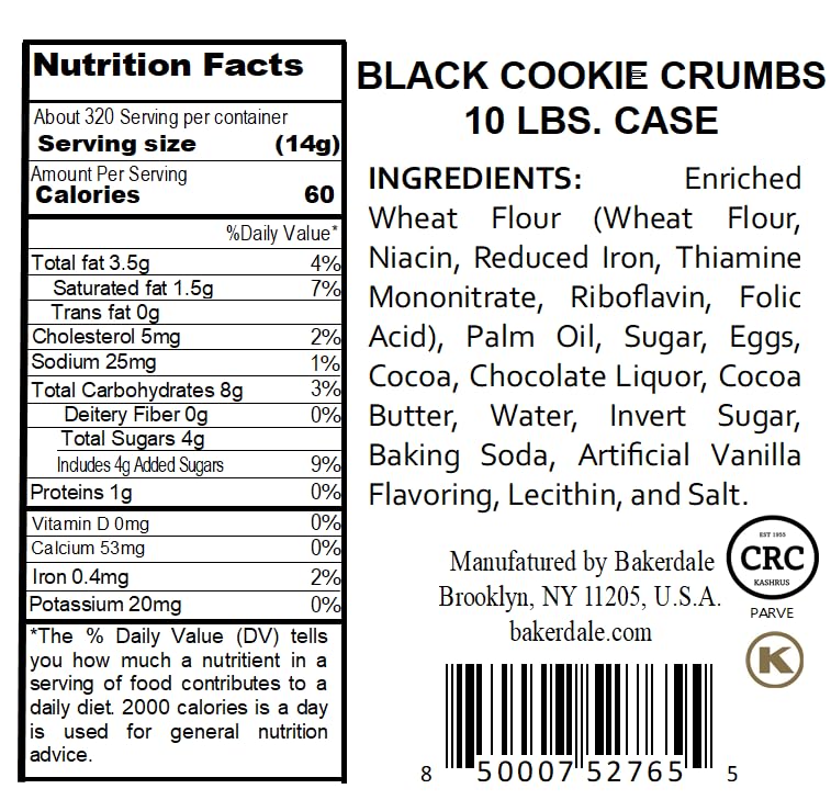 Bakerdale Black Cookie Crumbs Chocolate Dirt For Crust, Garnish, And Toppings, 10 Lbs. Box
