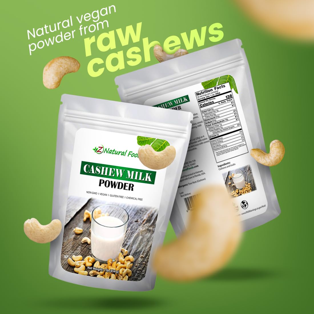 Z Natural Foods Unsweetened Cashew Milk Powder - Plant/Nut Milk For Healthy Heart, Bones, Skin - Substitute for Cashew Butter -
