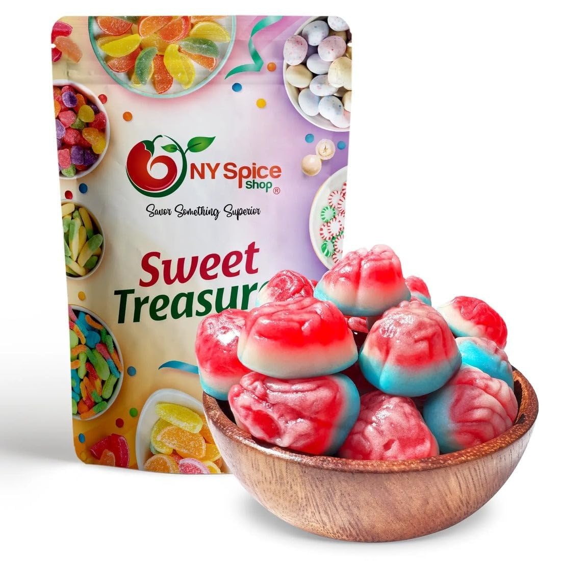NY Spice Shop Gummy Brain Candy - 1 Pound Brain Candy for Party Decorations - Body Parts Brain Gummies - Edible Brains Shaped Gu