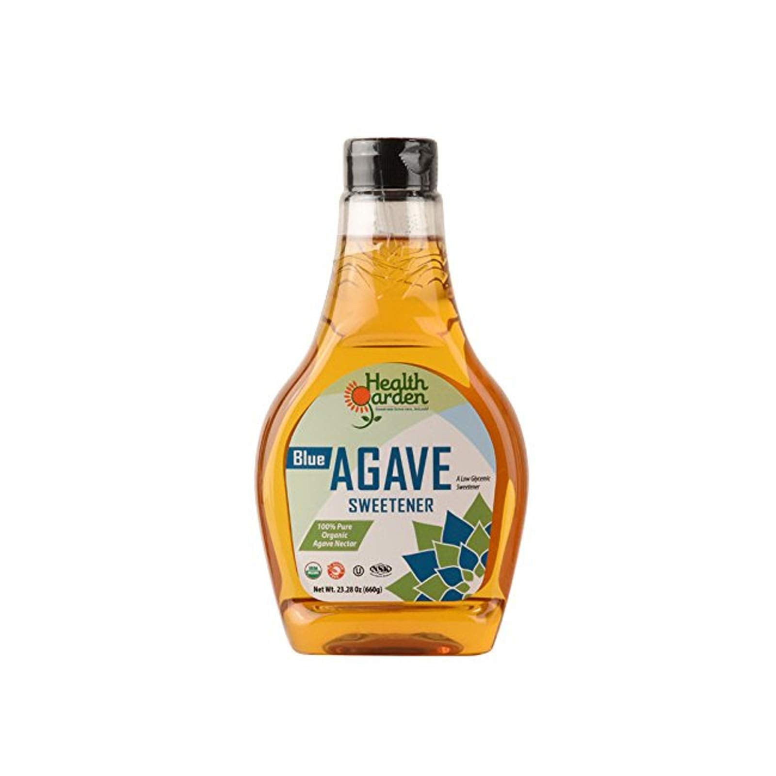 HEALTH GARDEN Blue Agave Nectar Sweetener - Organic, Non-GMO, Low Glycemic - 11.64 oz