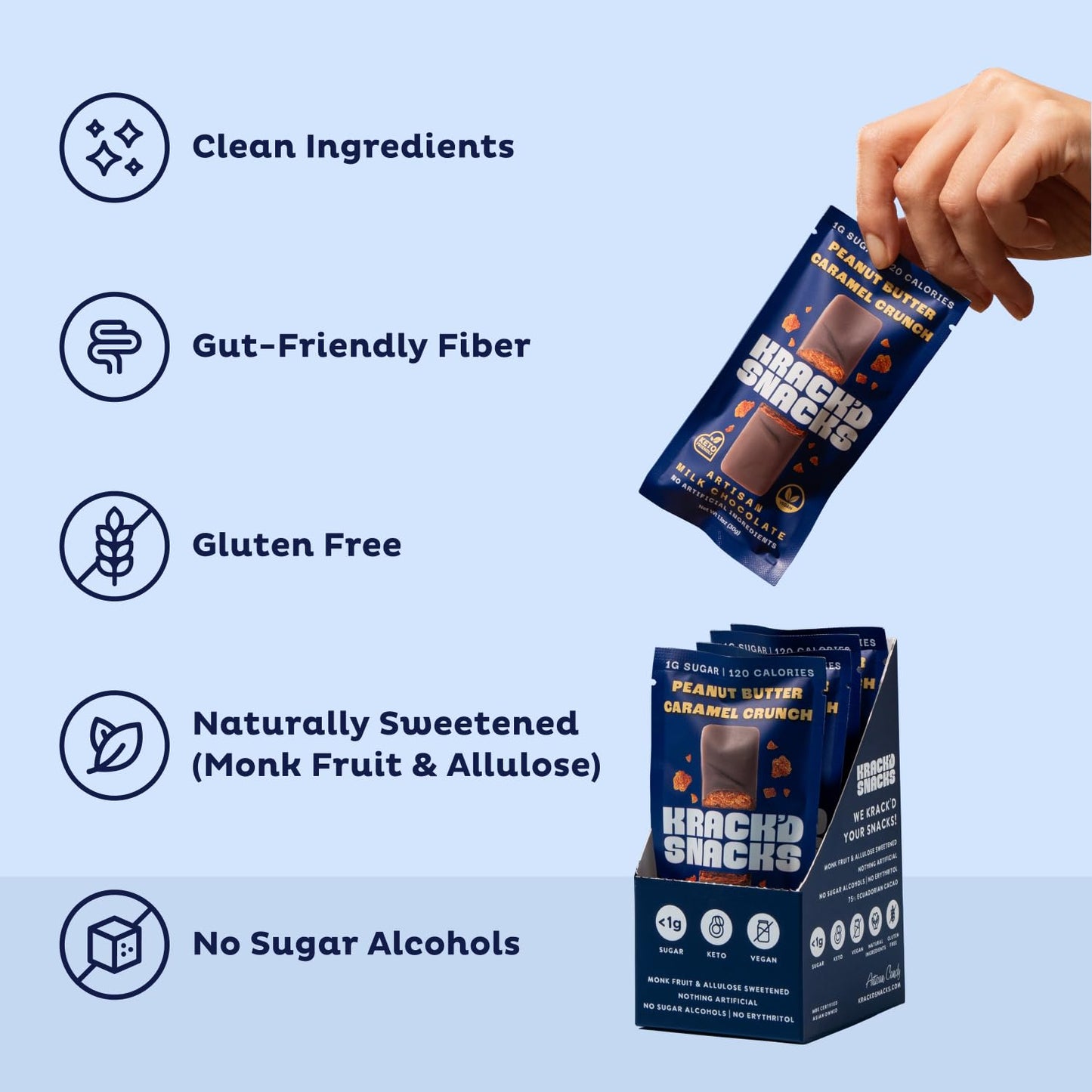 Krackd Snacks Keto Milk Chocolate Snack Bars - Vegan, Low Carb, On-The-Go, Low Calorie Snack, Chocolate Candy With Peanut Butter