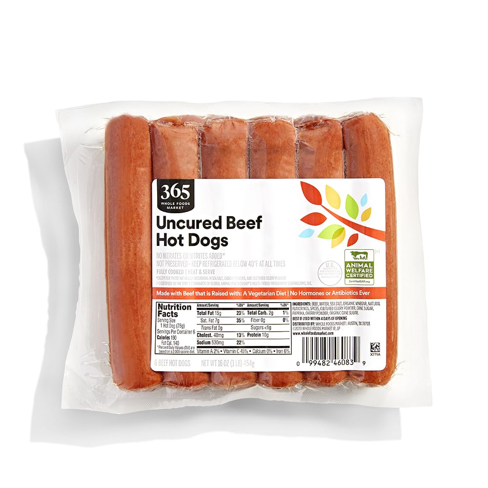 365 Everyday Value, Uncured Beef Hot Dogs 6:1, 16 oz