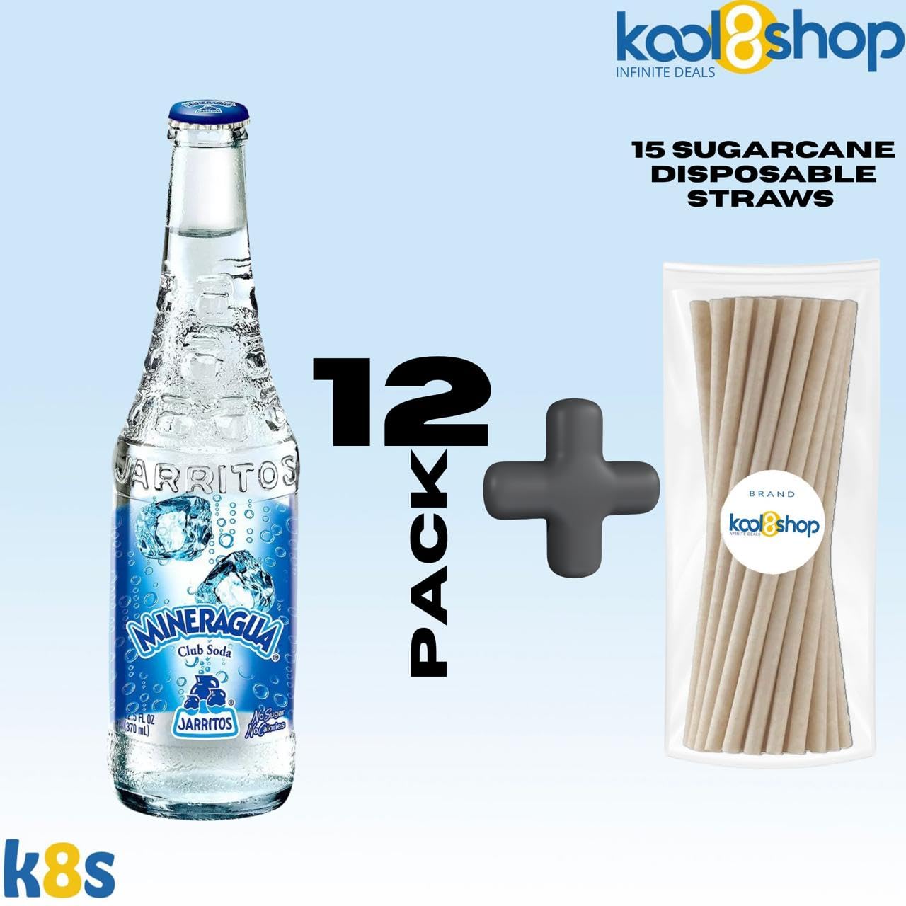 Jarritos Mexican Mineragua Soft Drink 12.5 fl oz Glass Bottles 12 Pack + 15 Sugarcane Disposable Straws by KOOL8SHOP Infinite De