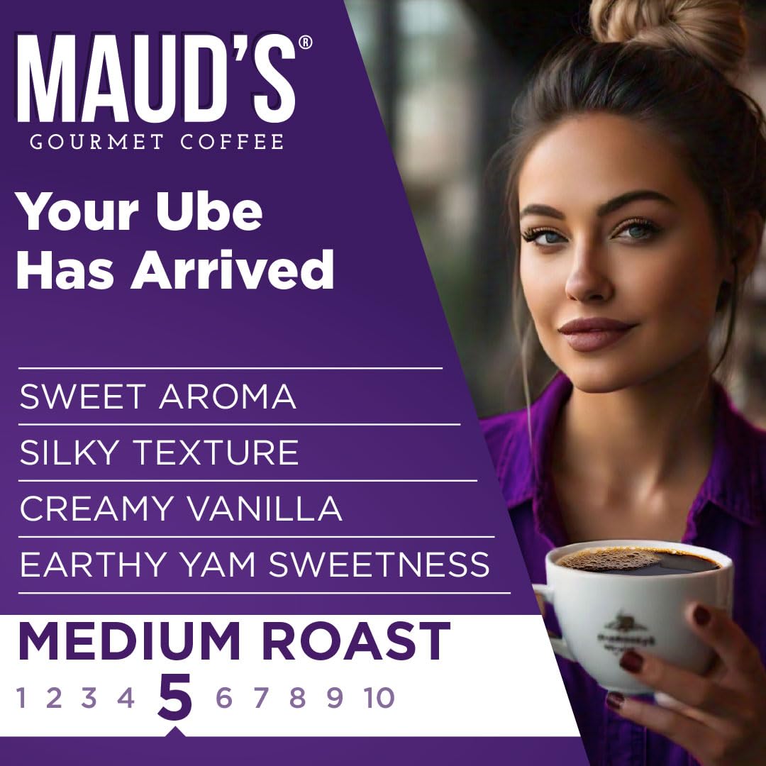 Maud'S Vanilla Ube Flavored Coffee Pods, 18 Ct, Medium Roast Flavored Coffee In Recyclable Single Serve Pods - 100% Arabica Bean