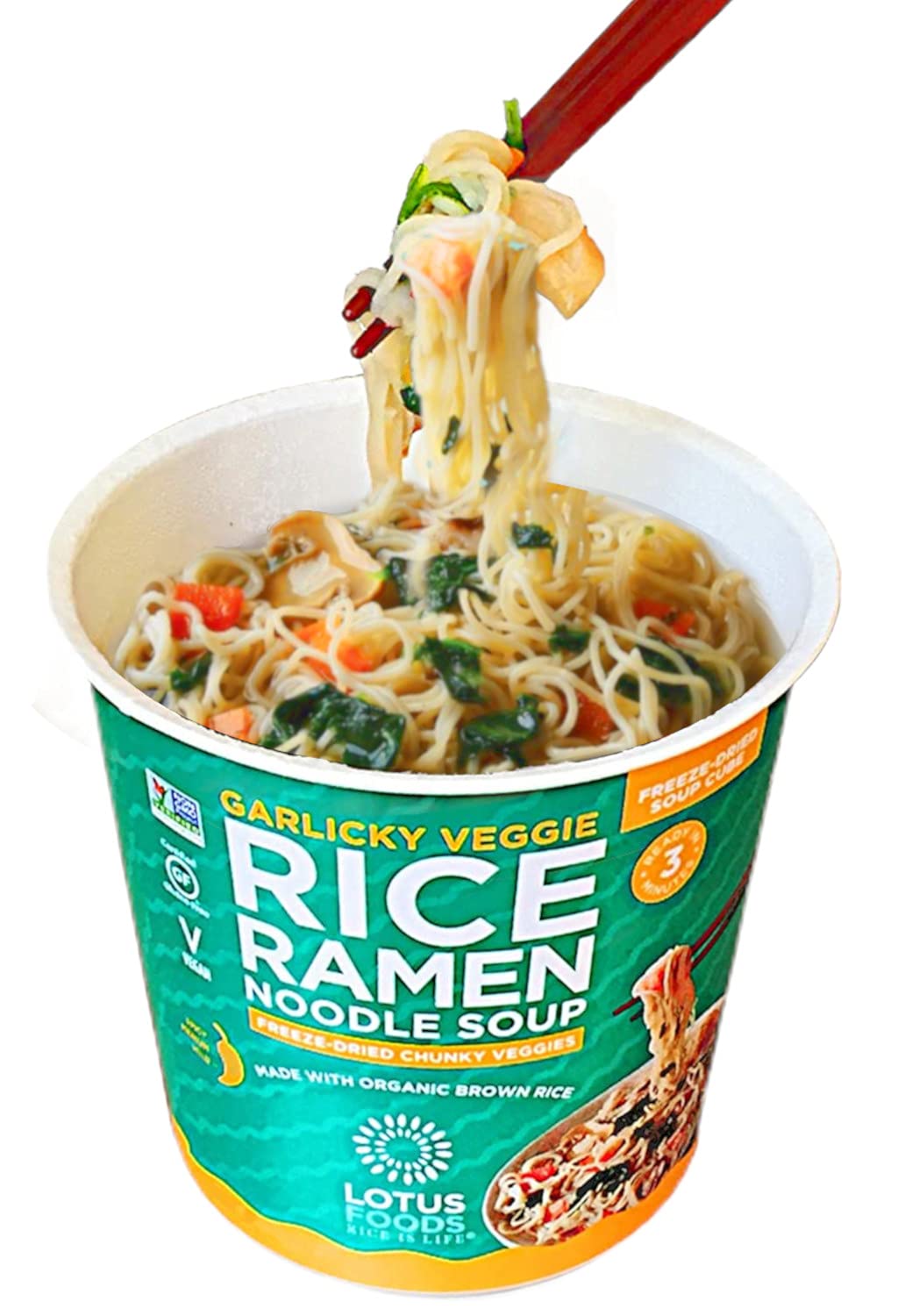 Lotus Foods Organic Garlicky Veggie Rice Ramen Noodle Soup - Ramen Noodles, Cup Of Noodles, Instant Ramen Bowl, Made With Organic Brown Rice - 1.94 Oz Cups (Pack Of 6)