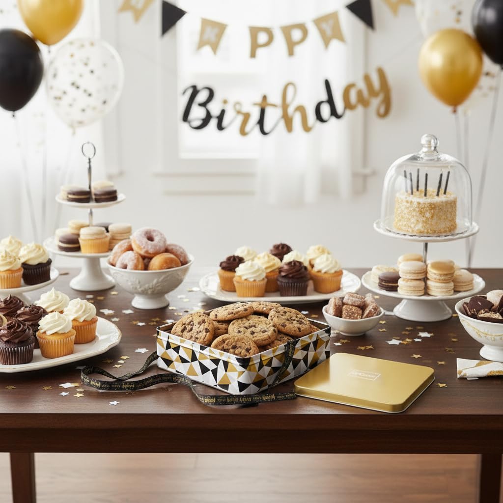 Happy Birthday Cookies Chocolate Chip Gift Basket Tin 1.5 LBS Box INDIVIDUALLY WRAPPED Food Gift for Men Women Gourmet Kosher