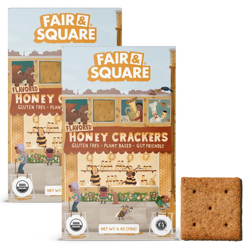 Fair & Square Gluten Free Graham Crackers Powered By Gut Friendly, Prebiotic Banana Flour | Organic, Vegan, Dairy Free, Allergen