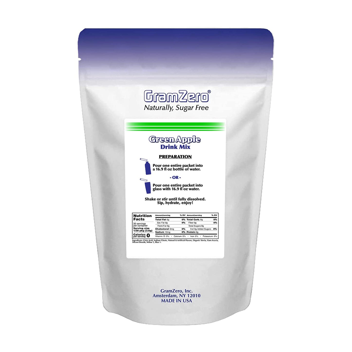 Gramzero 2Go Sticks - Green Apple, Zero Calorie Sugar Free Drink Mix, Stevia Sweetened, Great For Nutrition Club Loaded Tea To G