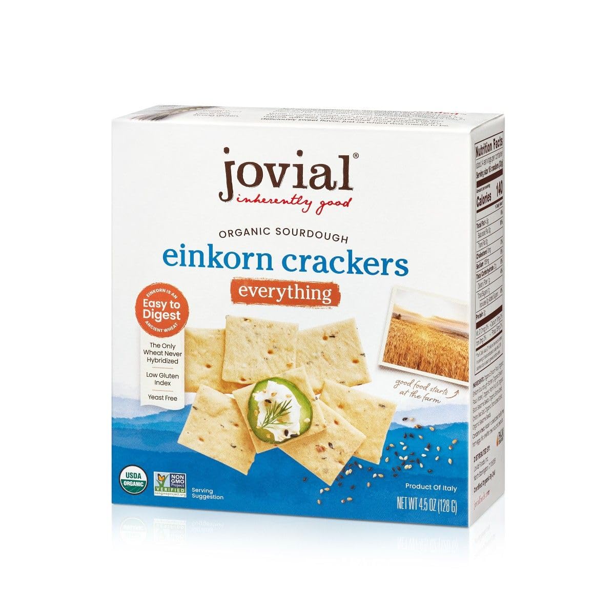 Jovial Organic Sourdough Einkorn Everything Crackers - Sourdough Crackers For Cheese Platter, Made With Einkorn, Usda Organic, N