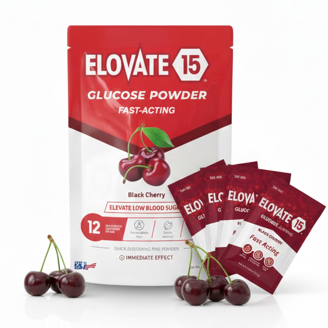 Fast Acting Glucose Powder Packets  Black Cherry - Quick Dissolving  15g Pure  Gluten-Free Glucose Packets | Oral Dextrose Powder for Kids & mature-themeds | Easy-to-Carry Pocket Sized Slimpaks (Pack of 12)