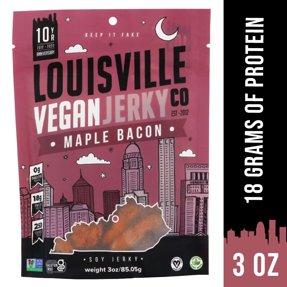 Louisville Vegan Jerky - Maple Bacon Flavor, Vegetarian & Vegan Friendly, 3 Ounce (Pack of 5)