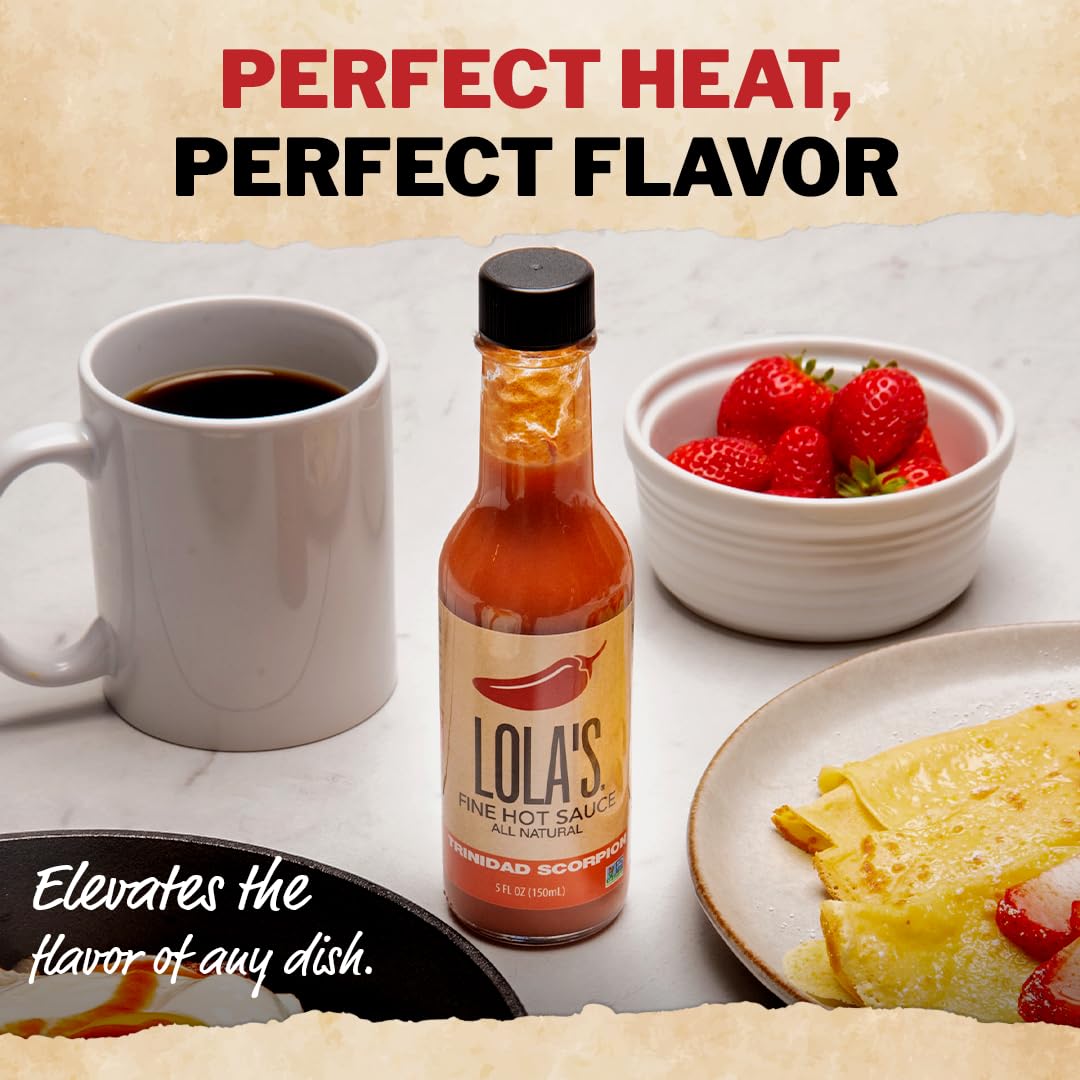 Lolas Fine Hot Sauce Trinidad Scorpion - All-Natural, Low Sodium, Gluten-Free, Keto - 5 Fl Oz (Pack of 6)
