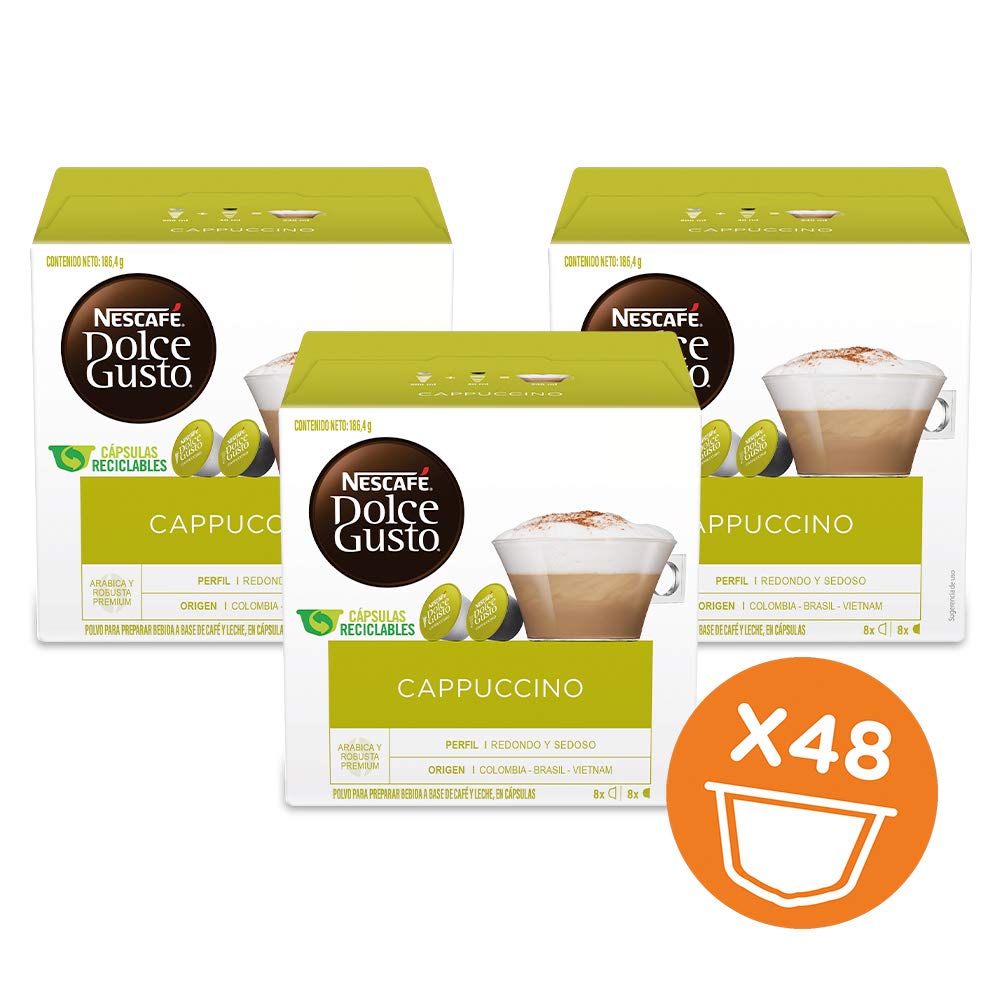 Nescafe Dolce Gusto Cappuccino Coffee compact pieces, 16 Count (Pack of 3), Model 12120068