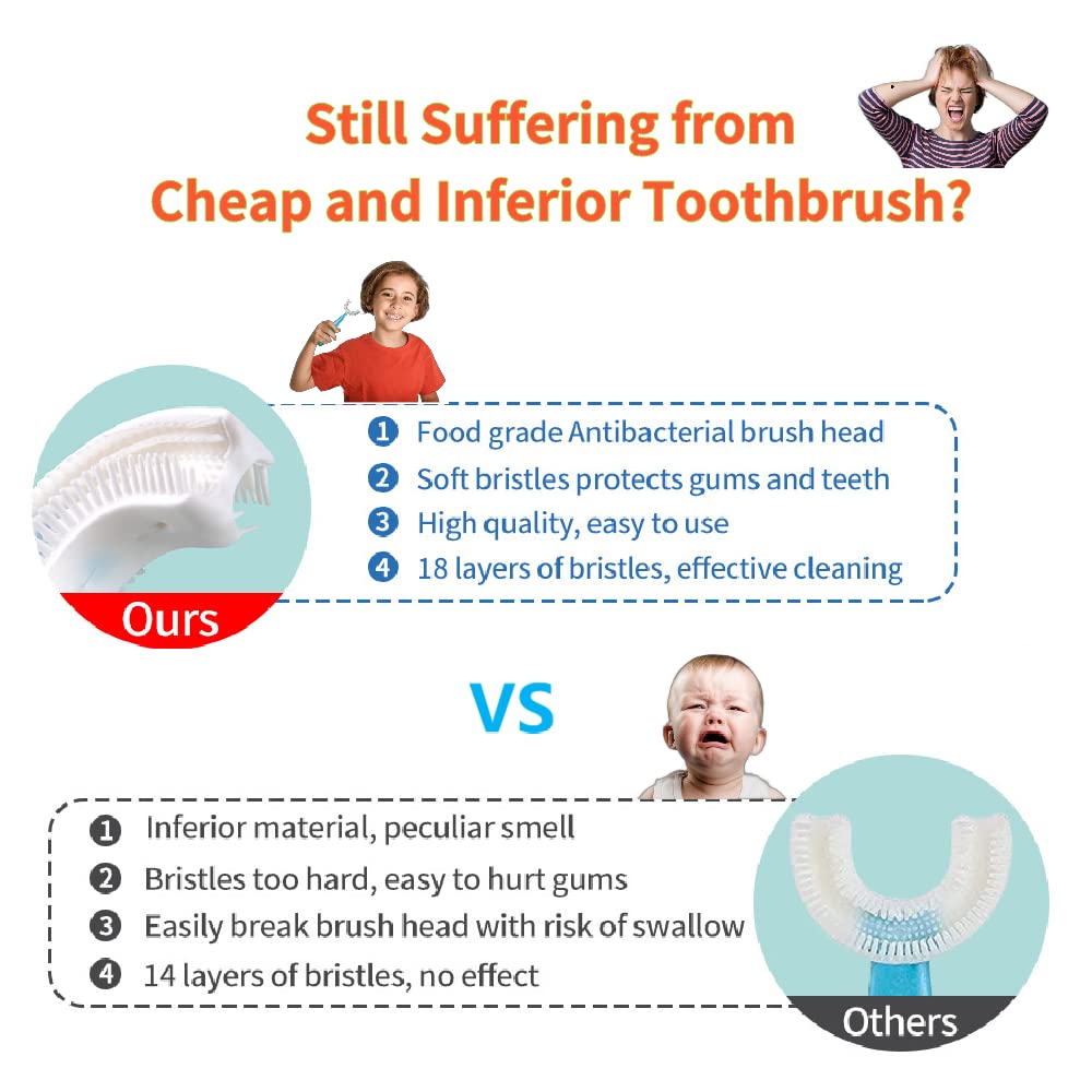 Yotee U-Shaped Toothbrush Kids 2 Pcs - Toddler Toothbrush With Food Grade Soft Silicone Brush Head, Toothbrush For Kids Age 2-6,