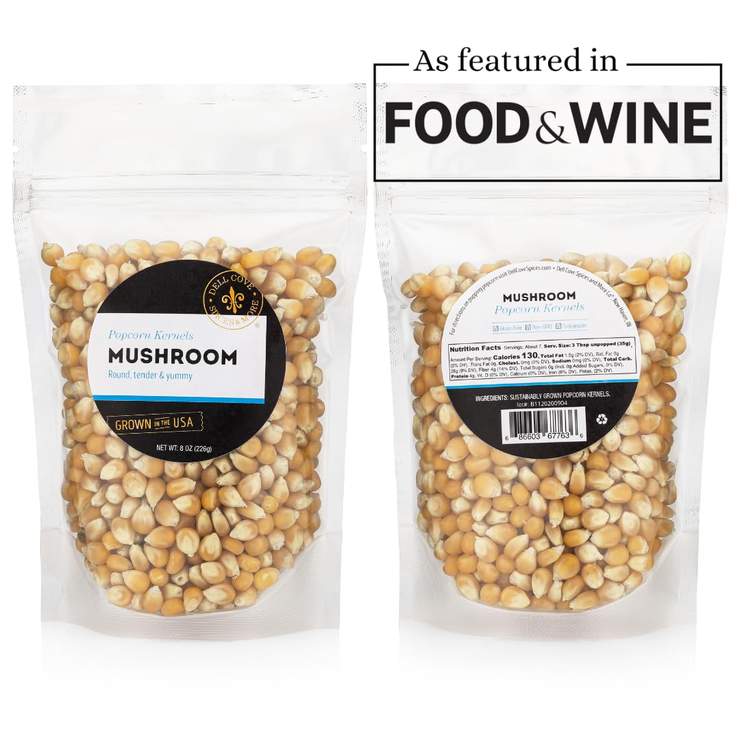 Dell Cove Spices Mushroom Popcorn Kernels, Gourmet Stovetop Popping, 8 Ounce (Pack of 2)