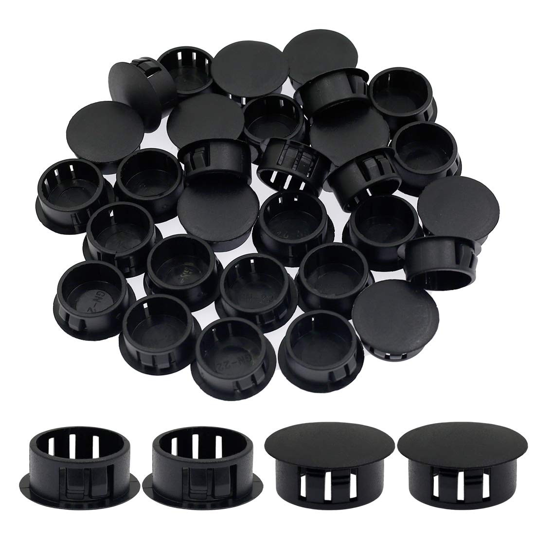 Suiwotin 30Pcs 22Mm (087) Black Hole Plugs Plastic Flush Type Hole Plugs Snap In Locking Hole Tube, Furniture Fencing Post Pipe
