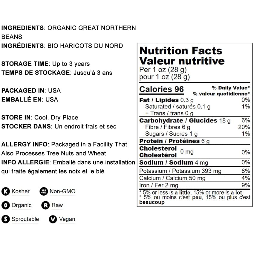 Food To Live Organic Great Northern Beans, 20 Pounds - Dried, Non-Gmo, Kosher, Raw, Sproutable, Bulk Seeds, Product Of The Usa