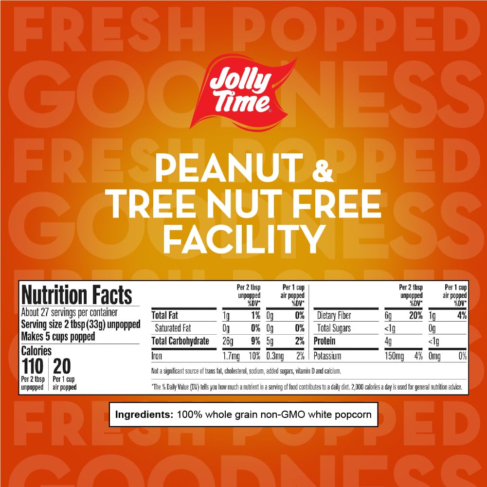 Jolly Time Unpopped Popcorn Kernels, Gourmet Popping Corn, Non-GMO, 32 Ounce (Pack of 6)