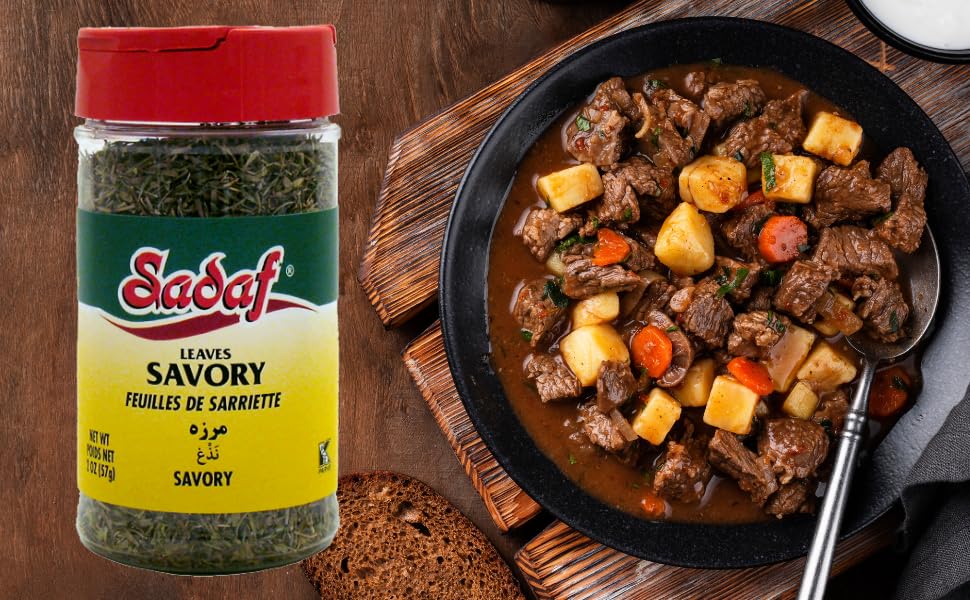 Sadaf Dried Savory Leaves - Aromatic Herb for Cooking - 2 oz Pet Bottle - Dark Green