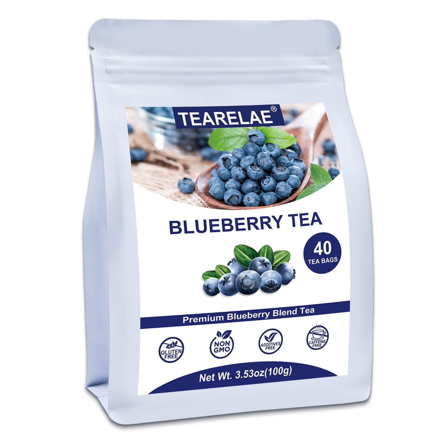 TEARELAE Blueberry Tea Bags - Premium, Caffeine-Free, Non-GMO, 40 Count