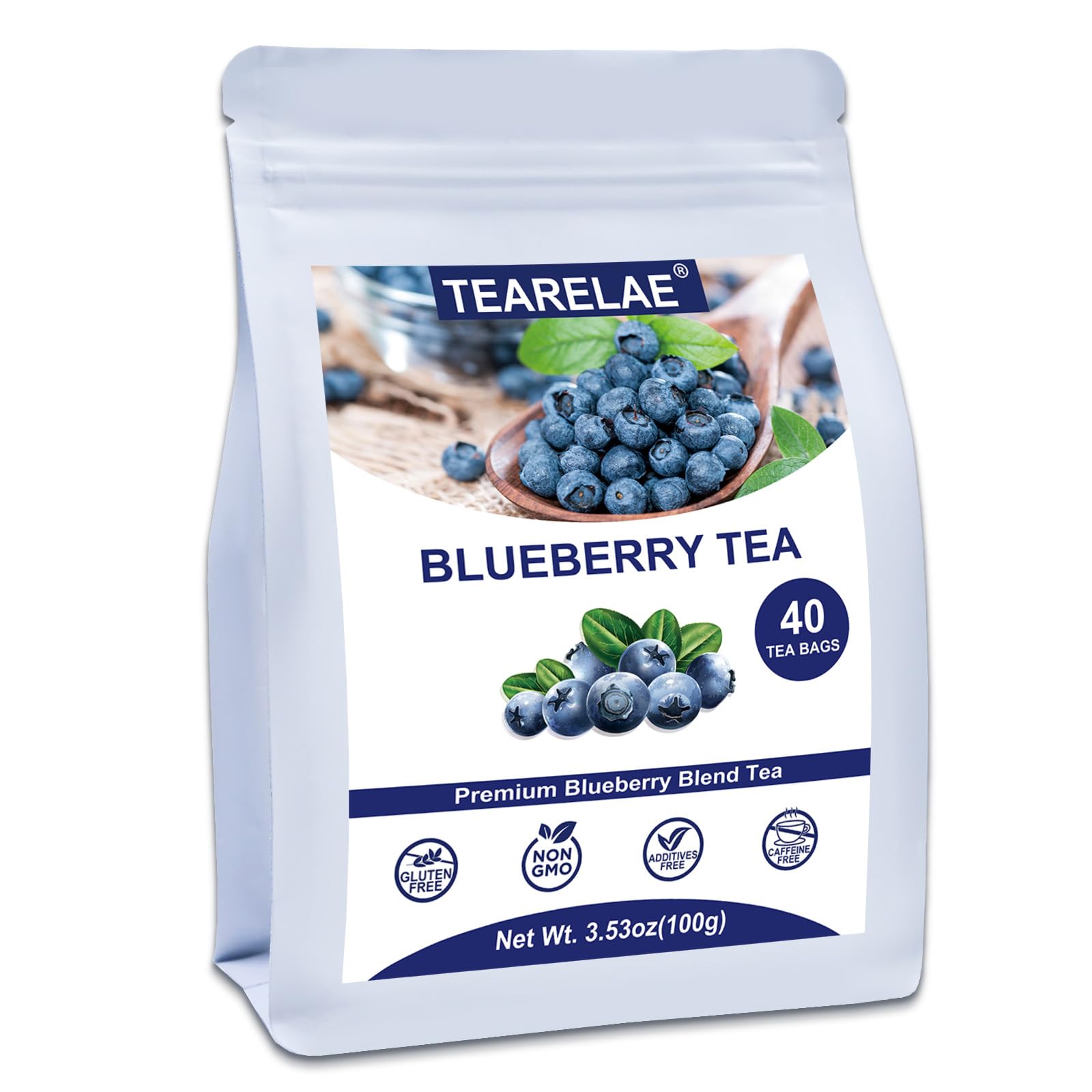 TEARELAE Blueberry Tea Bags - Premium, Caffeine-Free, Non-GMO, 40 Count