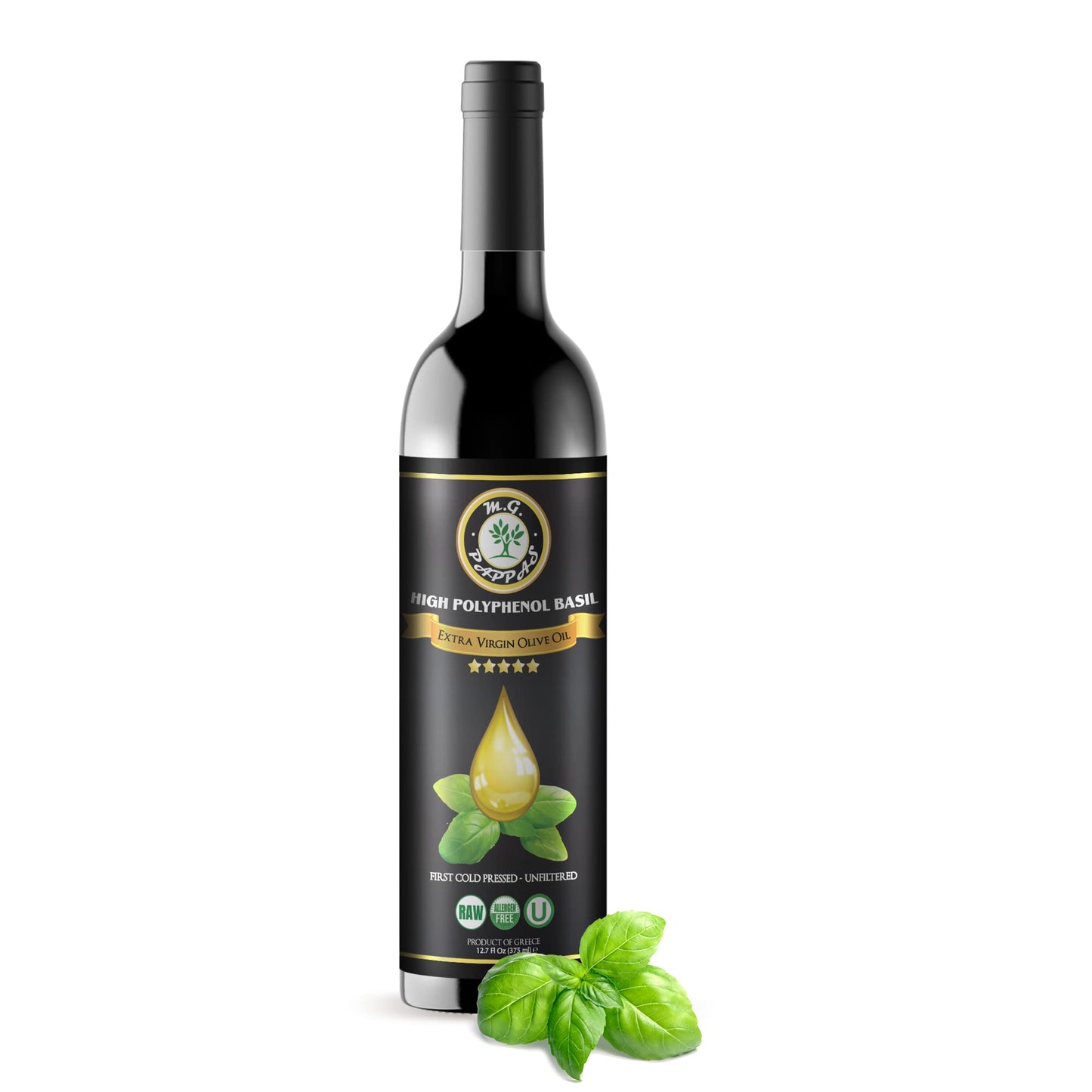 M.G. PAPPAS Extra Virgin Olive Oil, Basil-Infused, Cold Pressed, 12.7 Fl Oz