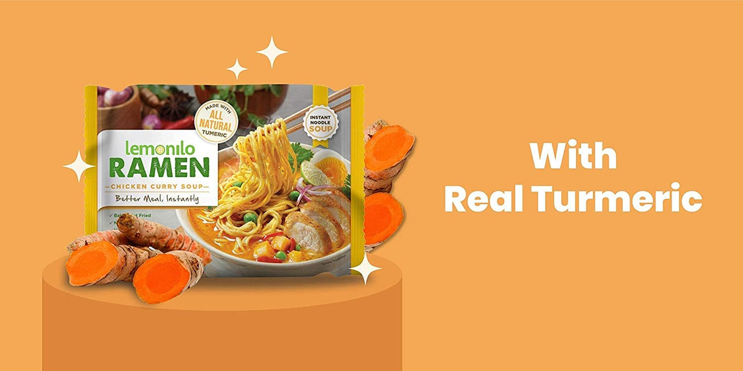 Lemonilo Ramen - Chicken Curry Soup - Healthy Instant Oven-Baked Noodles - 2.82 Oz Single Pack