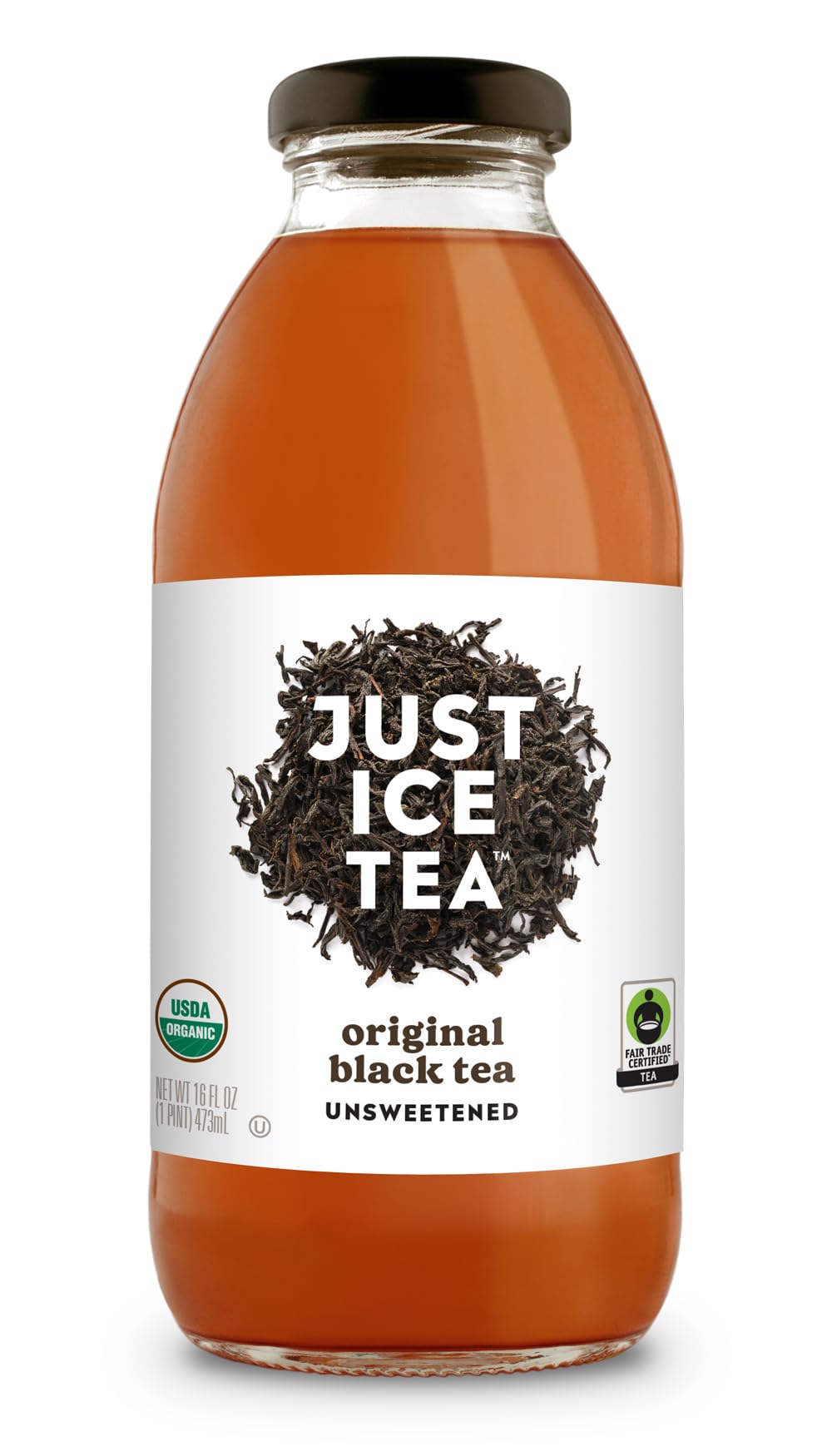 Just Ice Tea Organic Iced Tea, 16 Fl Oz Glass Bottles (Pack of 4) (Original Black Tea)