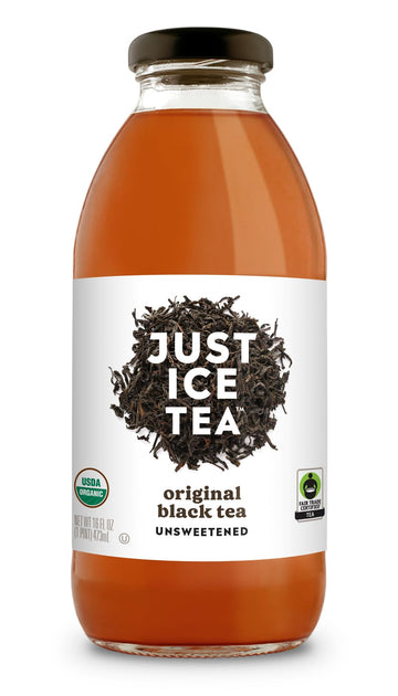 Just Ice Tea Organic Iced Tea, 16 Fl Oz Glass Bottles (Pack of 4) (Original Black Tea)