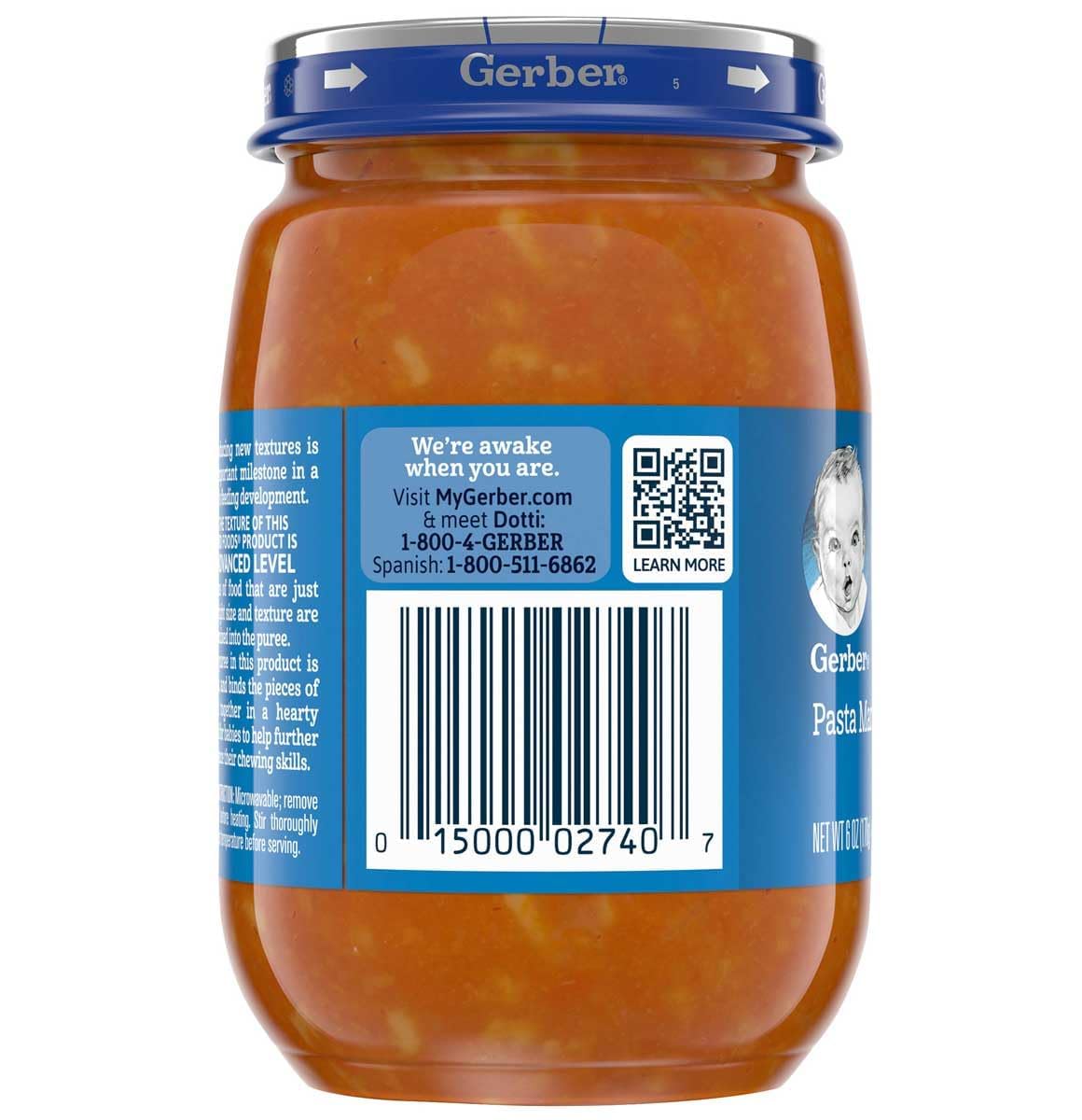Gerber Mealtime For Baby 3Rd Foods Veggie Power Baby Food Jar, Pasta Marinara, Non-Gmo Pureed Baby Food For Crawlers 6 Ounce (Pa
