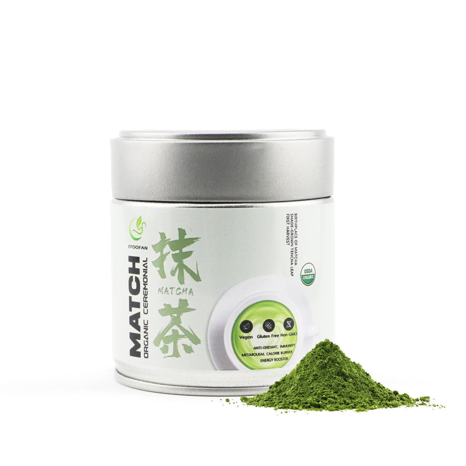 Efoofan Usda Organic Matcha Powder Ceremonial Grade - Japanese Tencha Tea Style (45G) - Chinese Te Verde Matcha Tea