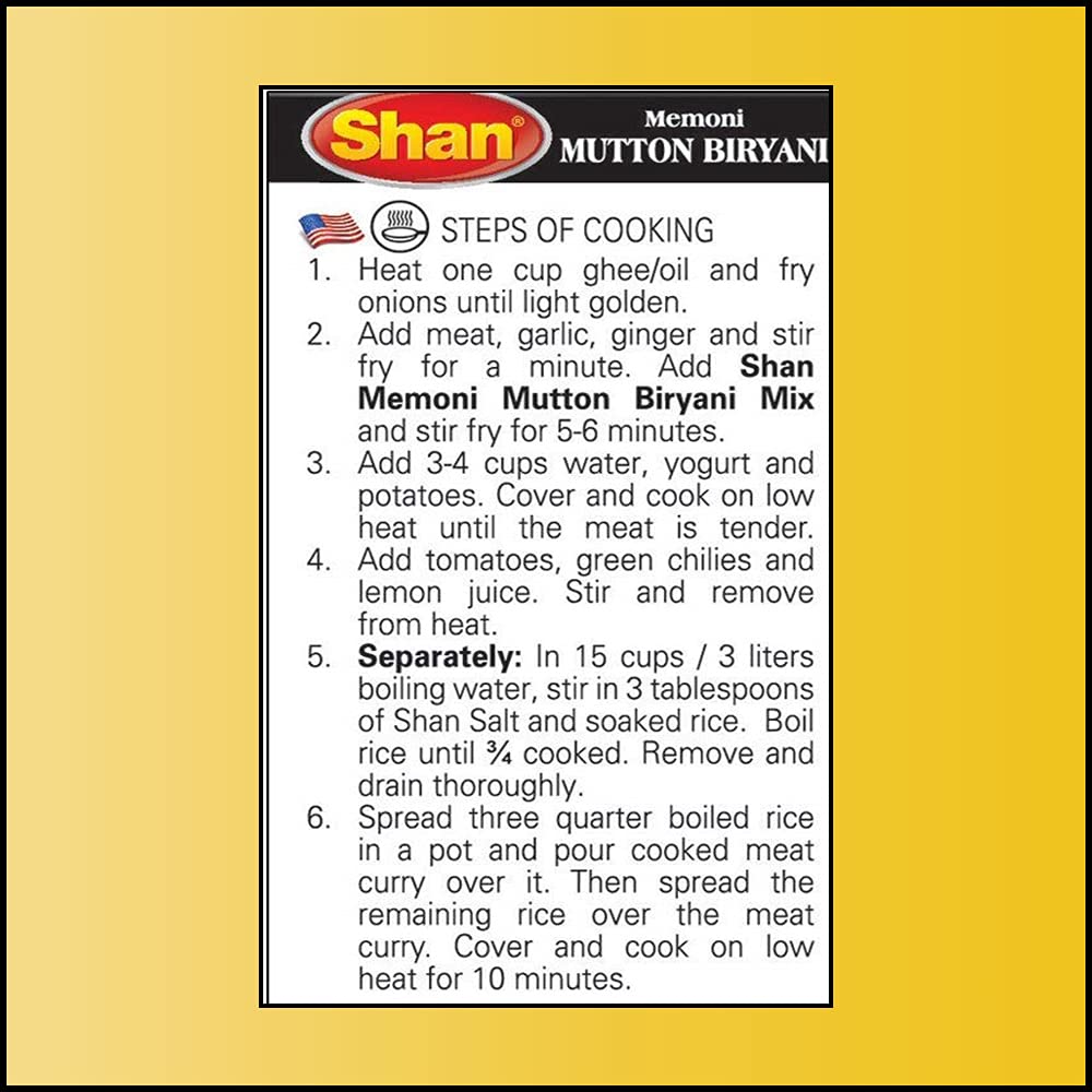 Shan Memoni Mutton Biryani Recipe And Seasoning Mix 2.11 Oz (60G) - Spice Powder For Gujrati Style Pilaf - Suitable For Vegetarians - Airtight Bag In A Box