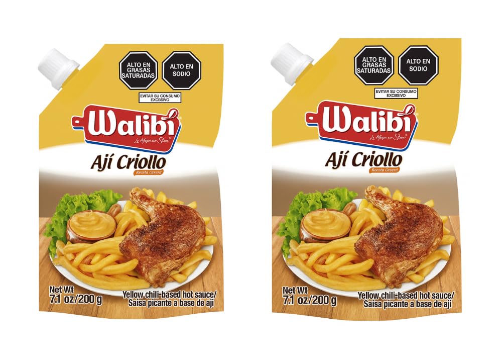 Aji Criollo Yellow Chili Hot Sauce, Peruvian Style Spicy Condiment, 7.1 oz Pouch, 200g each - Pack of 2